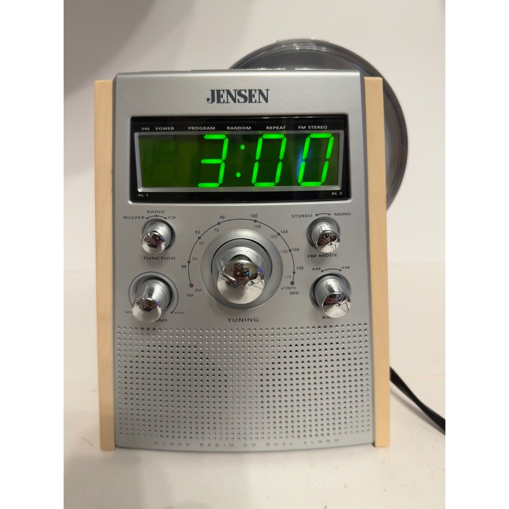 VTG Jensen JCR-560 AM/FM Dual Alarm Clock Radio Vertical CD Player Silver